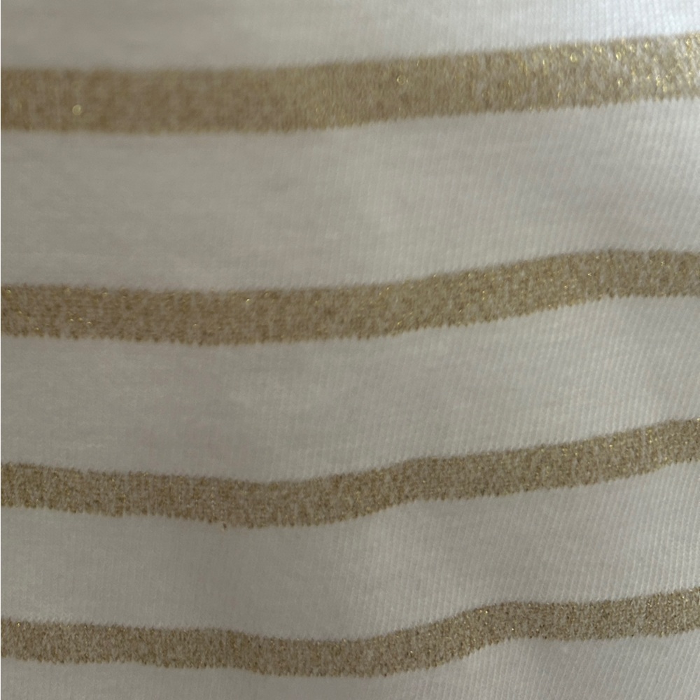 J.Crew Shirt Women's Size L White Gold Stripe Long Sleeve Artist T-Shirt - Picture 6 of 10